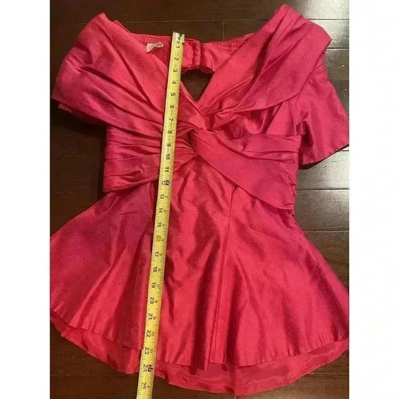 VTG Watters & Watters Blouse Top XS 2 Off Shoulder 90s 80s Peplum Corset Formal - Picture 7 of 9